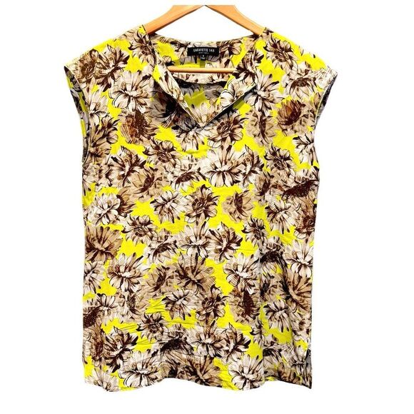 Lafayette 148 Women's Floral Silk Blouse V-Neck Short Sleeve Small - Picture 2 of 10